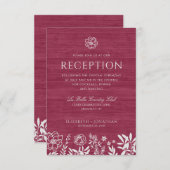 Invitation Burgundy Rouge Rustique Floral Bois Réception de m (Devant / Derrière)