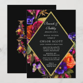 Invitation Burgundy Rouge violet Orange Floral Brunch (Devant / Derrière)