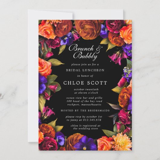 Invitation Burgundy Rouge violet Orange Floral Brunch (Devant)