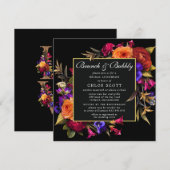 Invitation Burgundy Rouge violet Orange Floral Brunch (Devant / Derrière)