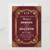 Invitation Burgundy Royal Medieval Gold Wedding (Devant)