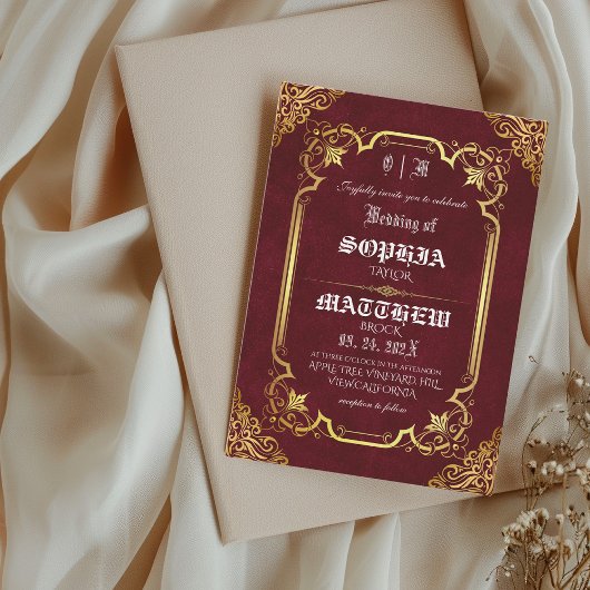 Invitation Burgundy Royal Medieval Gold Wedding
