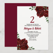 Invitation Burgundy Ruby Red Rose 2e anniversaire Mariage (Devant / Derrière)