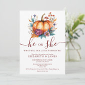 Invitation Burgundy Rustic Fall Floral Citrouille Genre Revei (Debout devant)