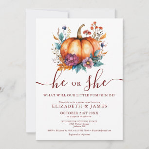 Invitation Burgundy Rustic Fall Floral Citrouille Genre Revei