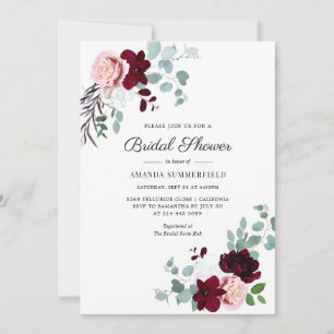 Invitation Burgundy Script Floral Fête de Mariage Eucalyptus