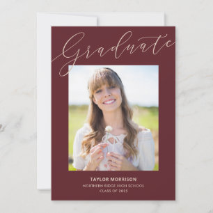 Invitation Burgundy Script Graduate 1-Photo Graduation Party