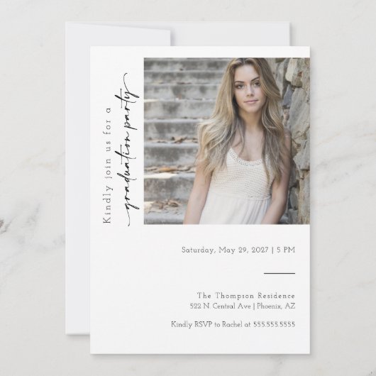 Invitation Burgundy Script minimal Deux Photo Graduation Part (Dos)
