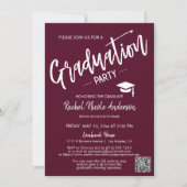 Invitation Burgundy Script QR Code Photo Graduation Party (Devant)