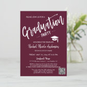 Invitation Burgundy Script QR Code Photo Graduation Party (Debout devant)