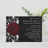Invitation Burgundy Scroll Gerbera Daisy avec noir et blanc (Debout devant)