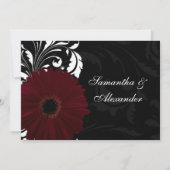 Invitation Burgundy Scroll Gerbera Daisy avec noir et blanc (Dos)