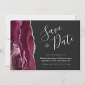 Invitation Burgundy Silver Agate Dark Save the Date (Devant)