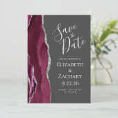 Invitation Burgundy Silver Charcoal Grey Photo Enregistrer la (Debout devant)