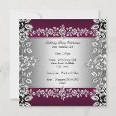 Invitation Burgundy Silver Floral Noir fête d'anniversaire (Dos)