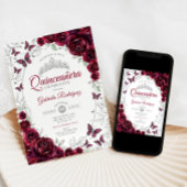 Invitation Burgundy Silver Floral Quinceanera