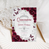 Invitation Burgundy Silver Floral Quinceanera