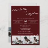 Invitation Burgundy simple décontracté initiales 4 photos mar (Devant / Derrière)