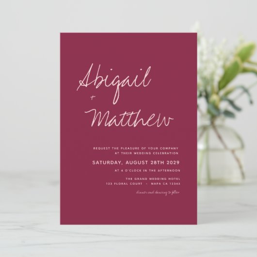 Invitation Burgundy Simple Minimalist Boho Photo Mariage (Debout devant)