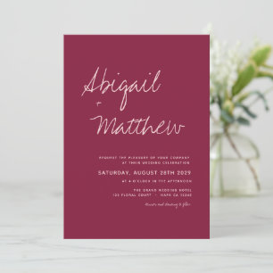 Invitation Burgundy Simple Minimalist Boho Photo Mariage  