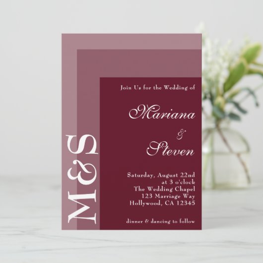 Invitation Burgundy Simple Moderne Mariage Script Chic Invita (Debout devant)