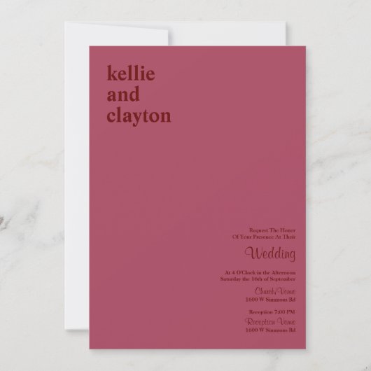 Invitation Burgundy Simple Moderne Type Mariage (Devant)