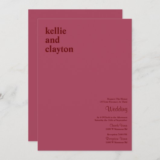 Invitation Burgundy Simple Moderne Type Mariage (Devant / Derrière)