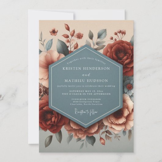 Invitation Burgundy Slate Autumn Bloom Wedding (Devant)