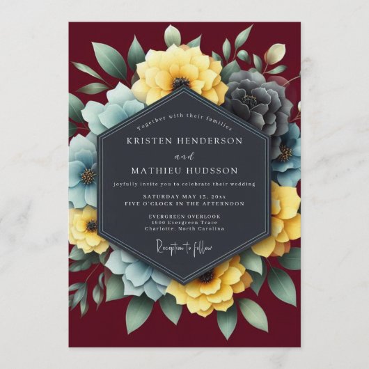 Invitation Burgundy & Slate Dramatic Bloom Wedding (Devant)