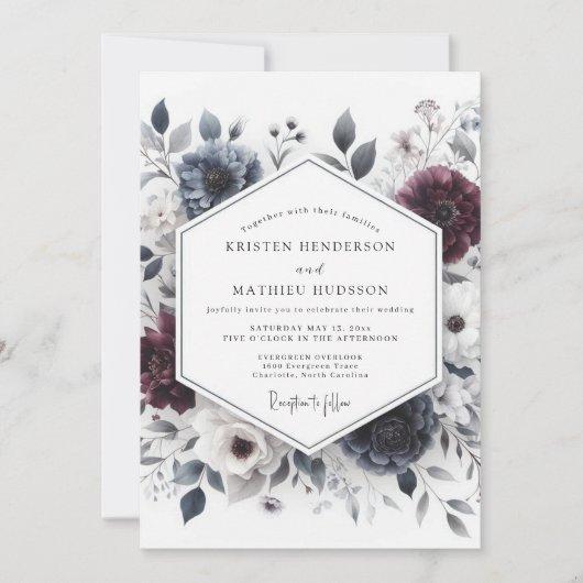 Invitation Burgundy & Slate Ethereal Bloom Wedding (Devant)