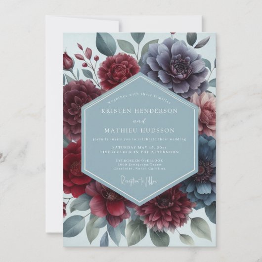 Invitation Burgundy Slate Moody Floral Wedding (Devant)