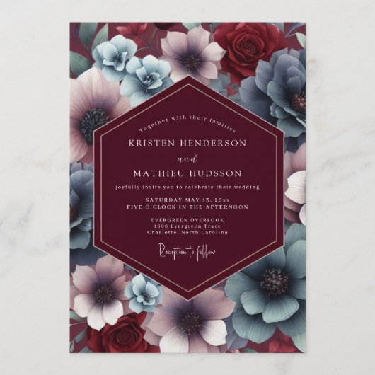 Invitation Burgundy Slate Twilight Bloom Wedding (Devant)