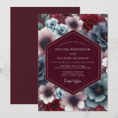 Invitation Burgundy Slate Twilight Bloom Wedding (Devant / Derrière)