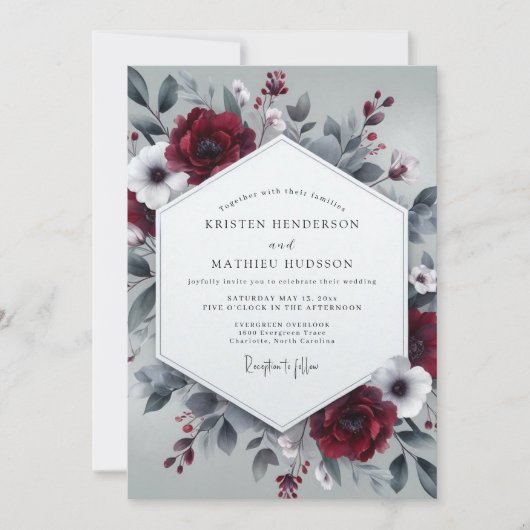 Invitation Burgundy Slate Wintry Bloom Wedding (Devant)