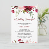 Invitation Burgundy Spring Élégant Floral Mariage Petit déjeu (Debout devant)