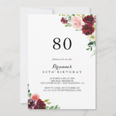 Invitation Burgundy Spring Floral 80e fête d'anniversaire (Devant)