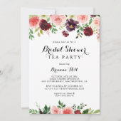 Invitation Burgundy Spring Floral Fête des mariées Tea Party (Devant)