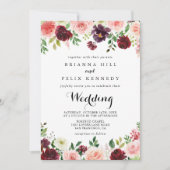 Invitation Burgundy Spring Floral Moderne Calligraphie Mariag (Devant)
