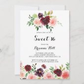 Invitation Burgundy Spring Floral Sweet 16 Anniversaire (Devant)
