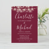 Invitation Burgundy String Lights Script Mariage photo (Debout devant)