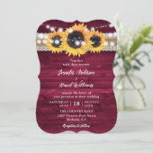 Invitation Burgundy Sunflower String Lights Wood Wedding (Debout devant)