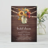 Invitation Burgundy Sunflower Wood QR Code Fête des mariées (Debout devant)