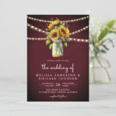 Invitation Burgundy Sunflowers Mason Jar QR Code Mariage (Debout devant)