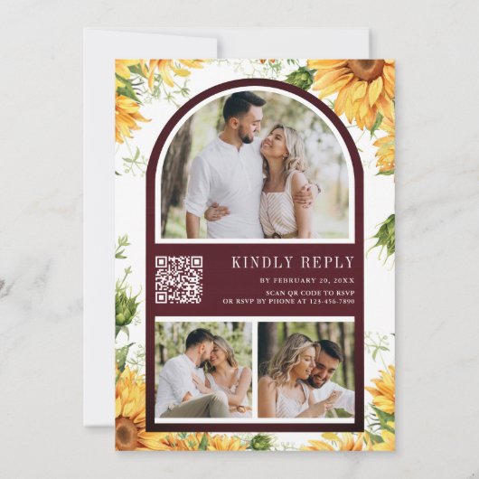 Invitation Burgundy Sunflowers Mason Jar QR Code Mariage (Dos)