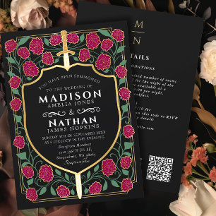 Invitation Burgundy Sword Shield Imaginaire QR Code Mariage