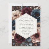 Invitation Burgundy Teal Bloom Romance Wedding (Devant)