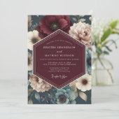 Invitation Burgundy Teal Bloom Wedding (Debout devant)