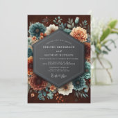 Invitation Burgundy Teal Dutch Bloom Wedding (Debout devant)