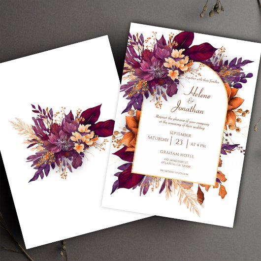 Invitation Burgundy Terracotta Boho Floral Mariage élégant
