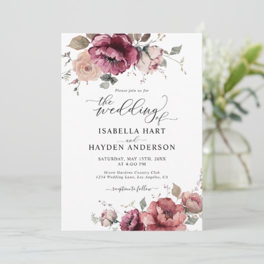 Invitation Burgundy Terracotta Fall All In 1 QR Code Mariage (Debout devant)